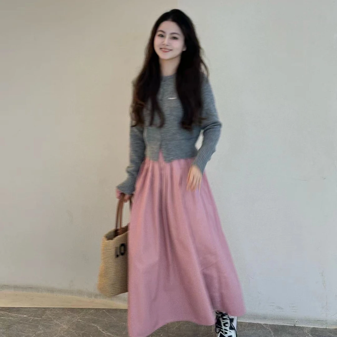 春季新款针织上衣半身裙套装女气质显瘦温柔韩版休闲时尚两件套女