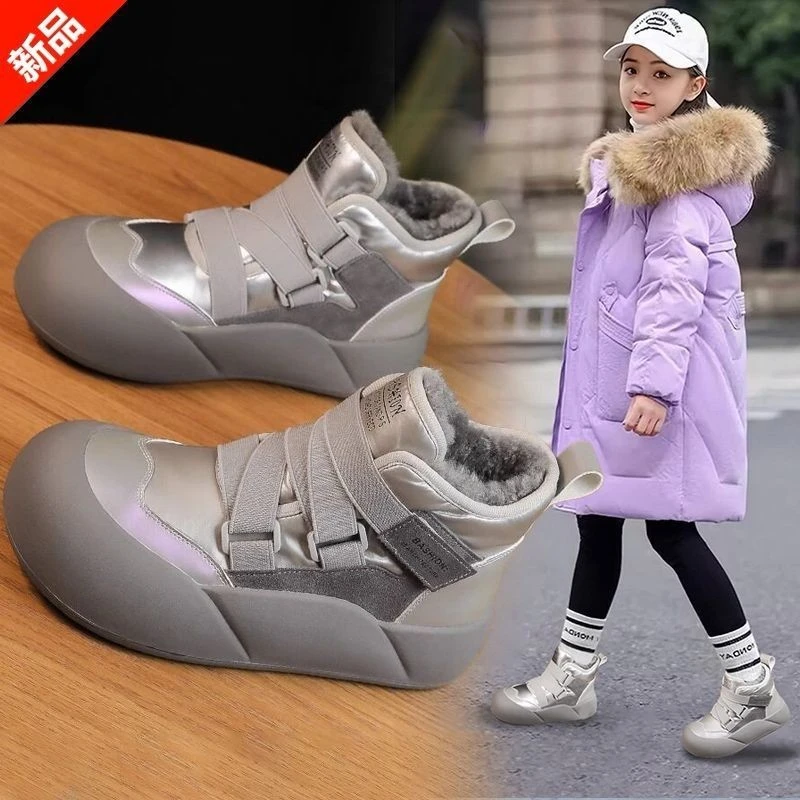 ABC女童雪地靴2024冬季新款儿童网红加绒加厚保暖雪地靴面包棉靴