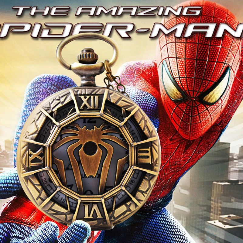 复古翻盖怀表动漫蜘蛛侠漫威吊坠夜光儿童怀表石英二次元学生项链