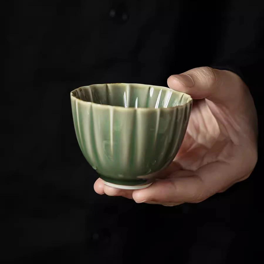 越窑青瓷莲瓣茶杯主人杯个人专用高档功夫茶具中式喝茶杯品茗杯子