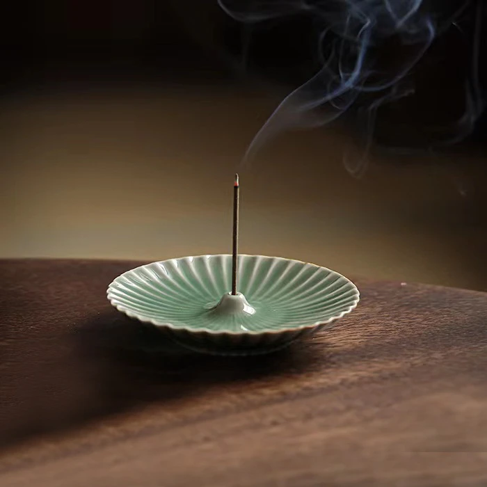 越窑青瓷线香香插香座陶瓷中式创意精致香插道座茶香室内香托摆件