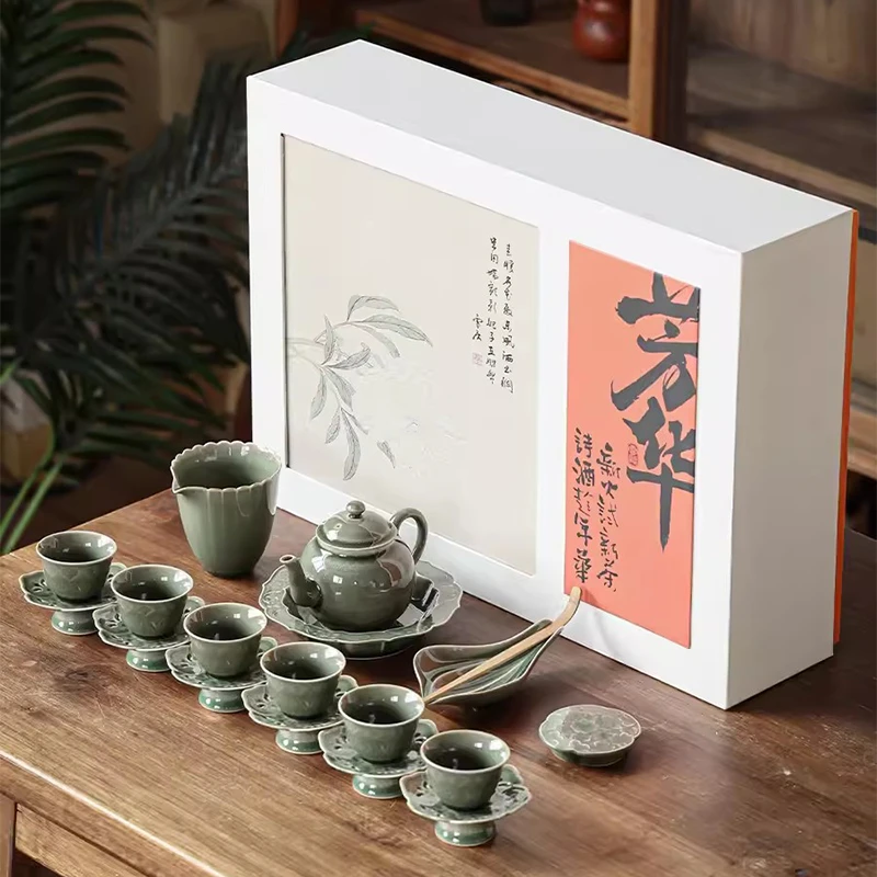 越窑青瓷茶壶套装家用陶瓷茶壶中式功夫茶杯办公室会客全套泡茶杯