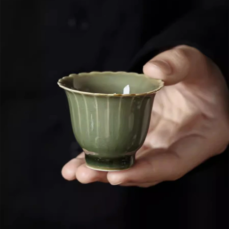 越窑青瓷绿色功夫茶杯陶瓷杯中式主人杯个人专用茶具喝茶杯品茗杯
