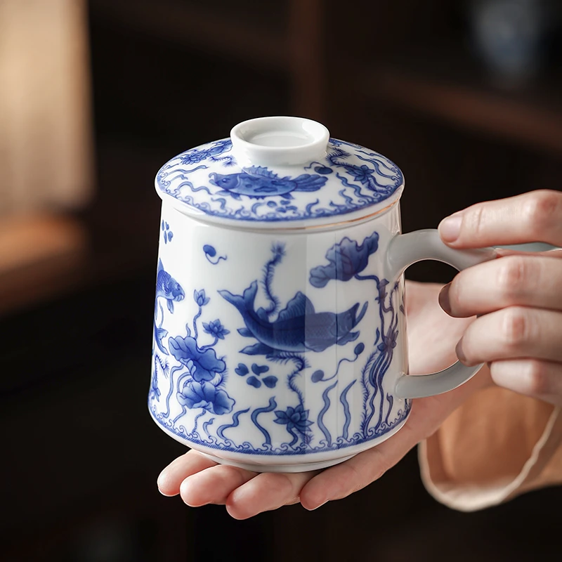 一堂富贵办公杯个人专用茶水分离过滤茶叶马克杯白瓷办公泡茶杯