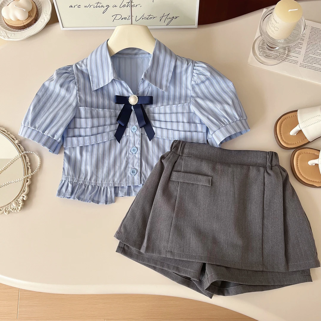 【韩系学院风】2024洋气半身裙学院风夏季新款衬衫女童套装24216