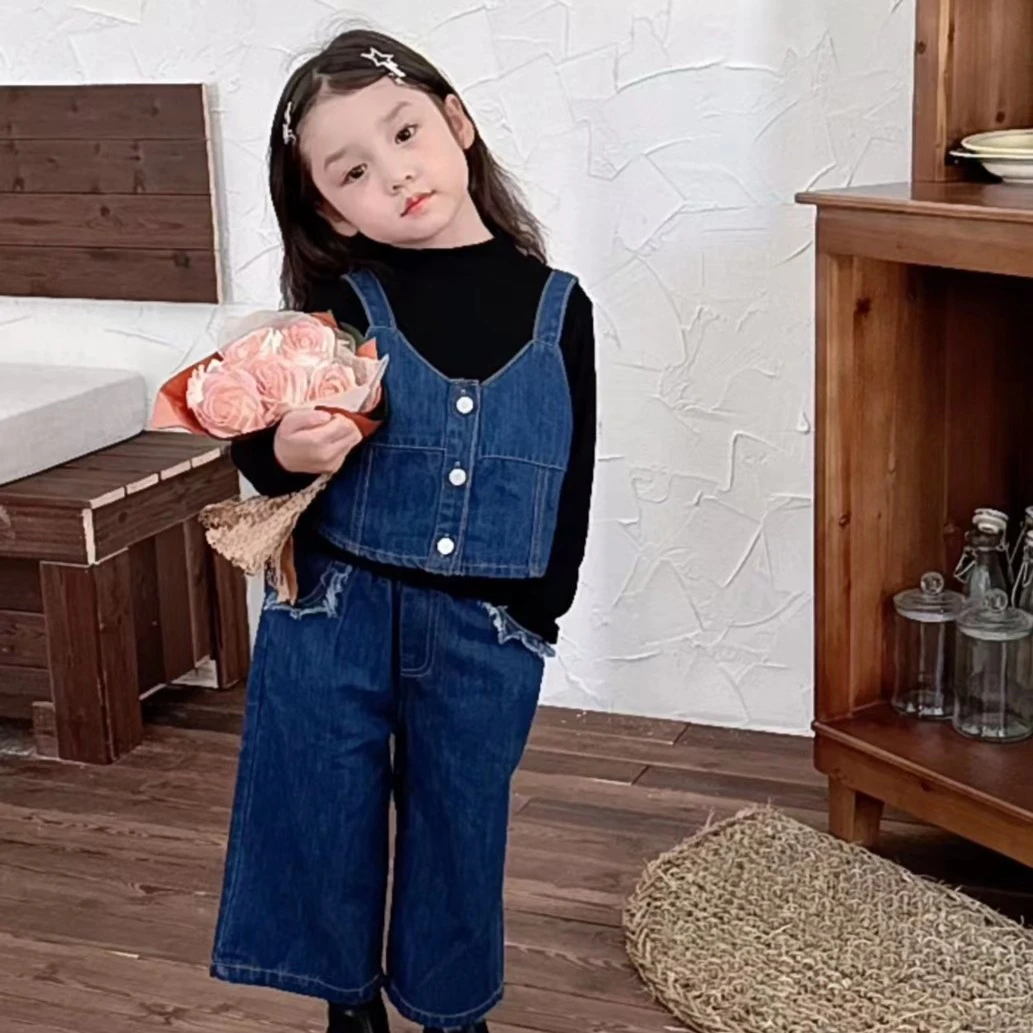 女童牛仔马甲套装2023春秋新款儿童网红秋装洋气韩版套装67209