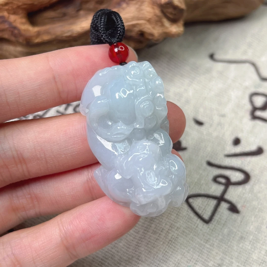 天然翡翠冰种貔貅吊坠种水冰透瑞兽吊坠貔貅多样性发其一PX192