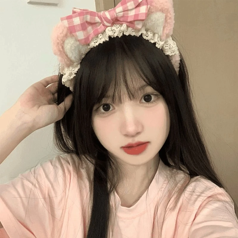 可爱粉色毛绒小熊耳朵发箍女洗脸专用网红甜美蝴蝶结羊羔毛头箍饰