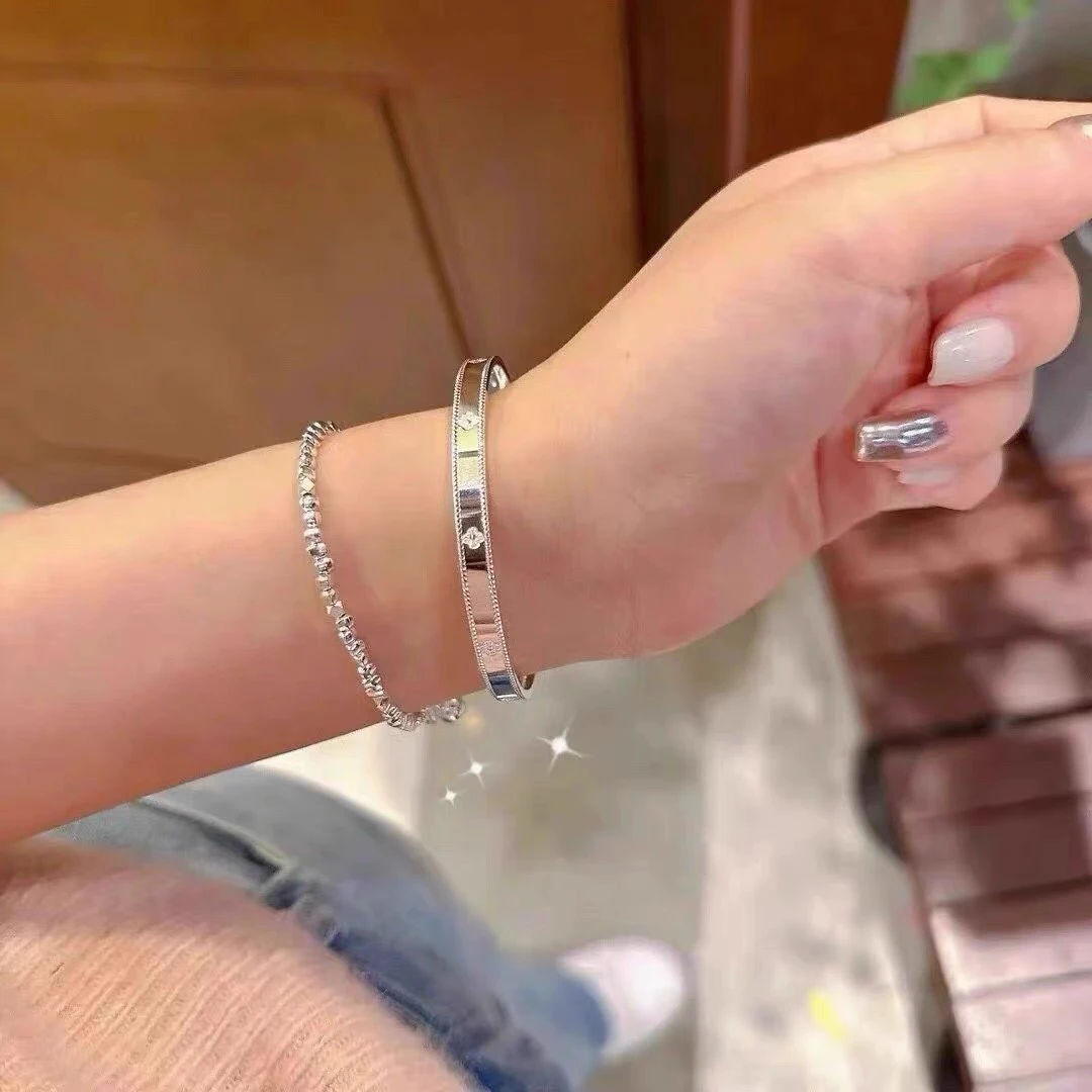 足银手镯 足银999幸运四叶草万花筒镯子轻奢时尚年轻款气质百搭