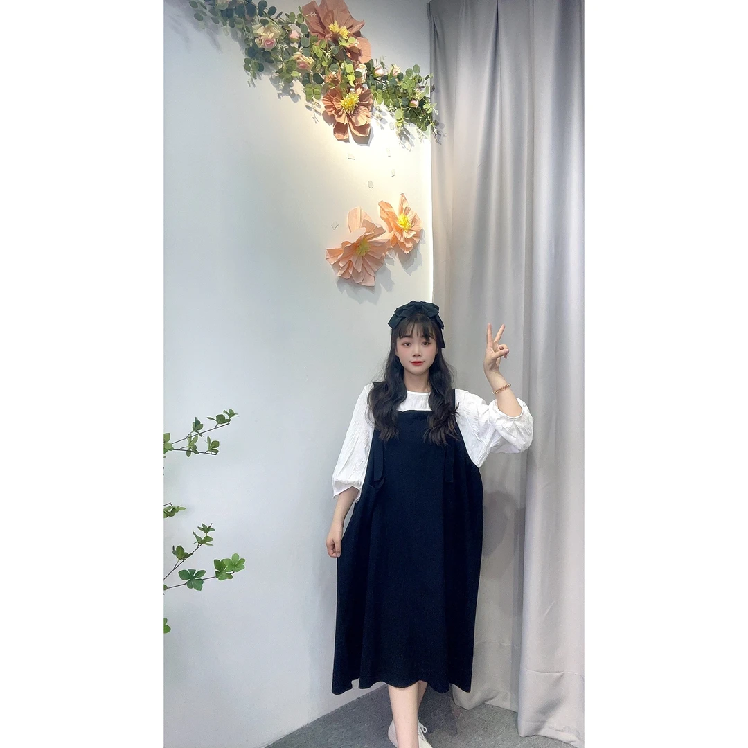 编码（01--100）新款甜美学院风长裙宽松显瘦衬衫背带连衣裙套装