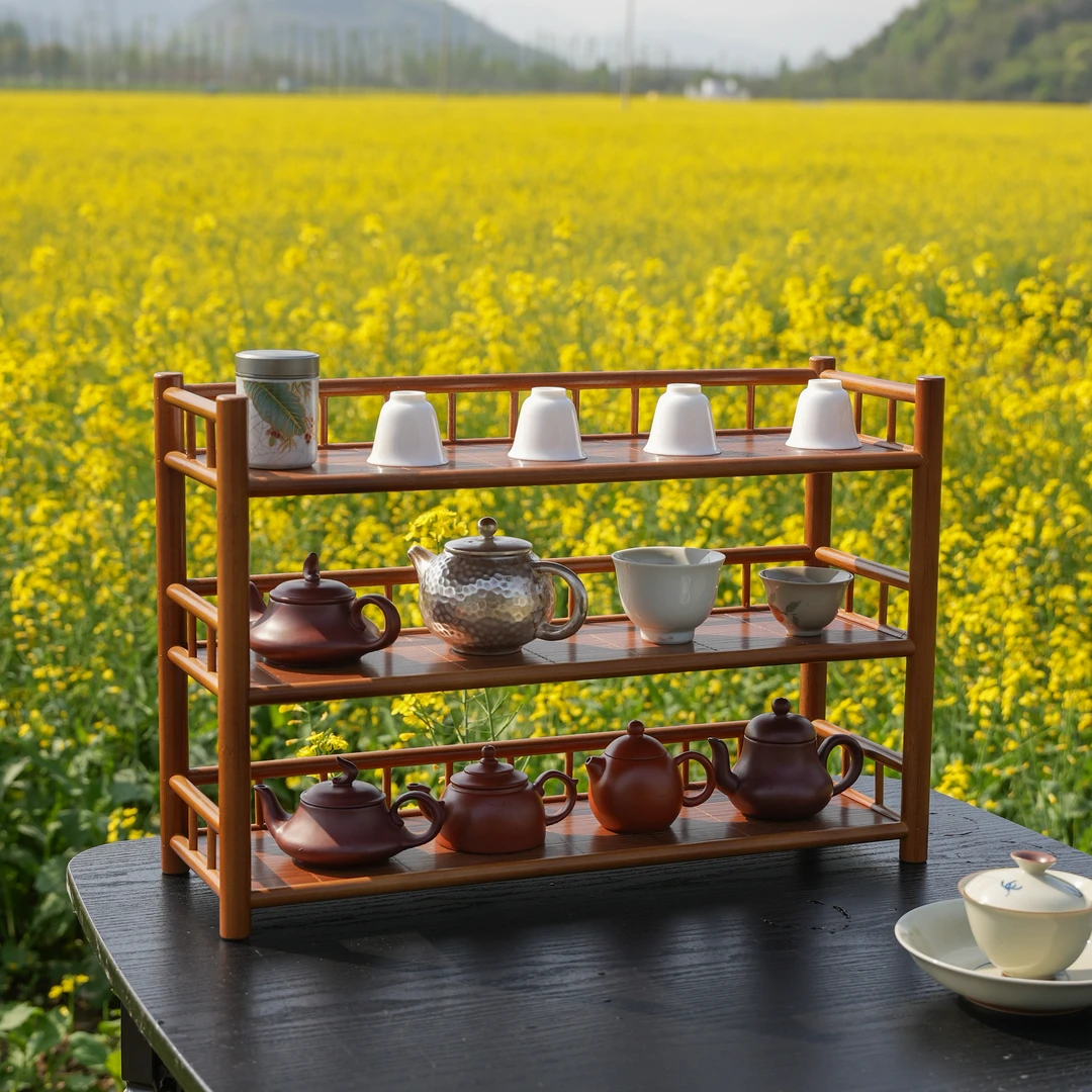 【云迹】50竹丝楠竹茶杯茶具收纳架茶室家用茶具收纳中式复古茶架