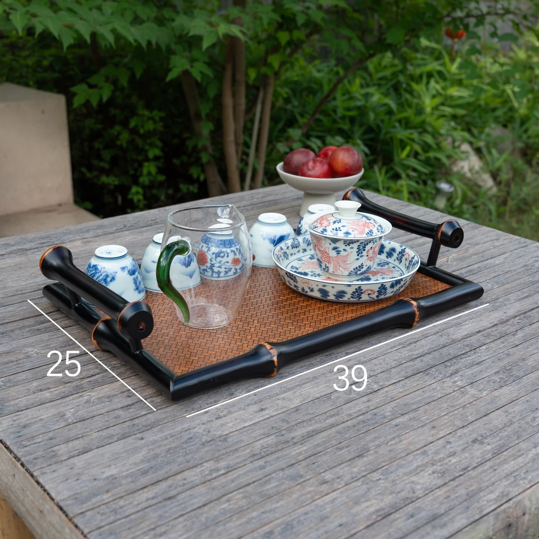 【喜竹】筇竹托盘茶杯茶具收纳盘轻奢桌面茶托盘古文盘茶盘高端功夫