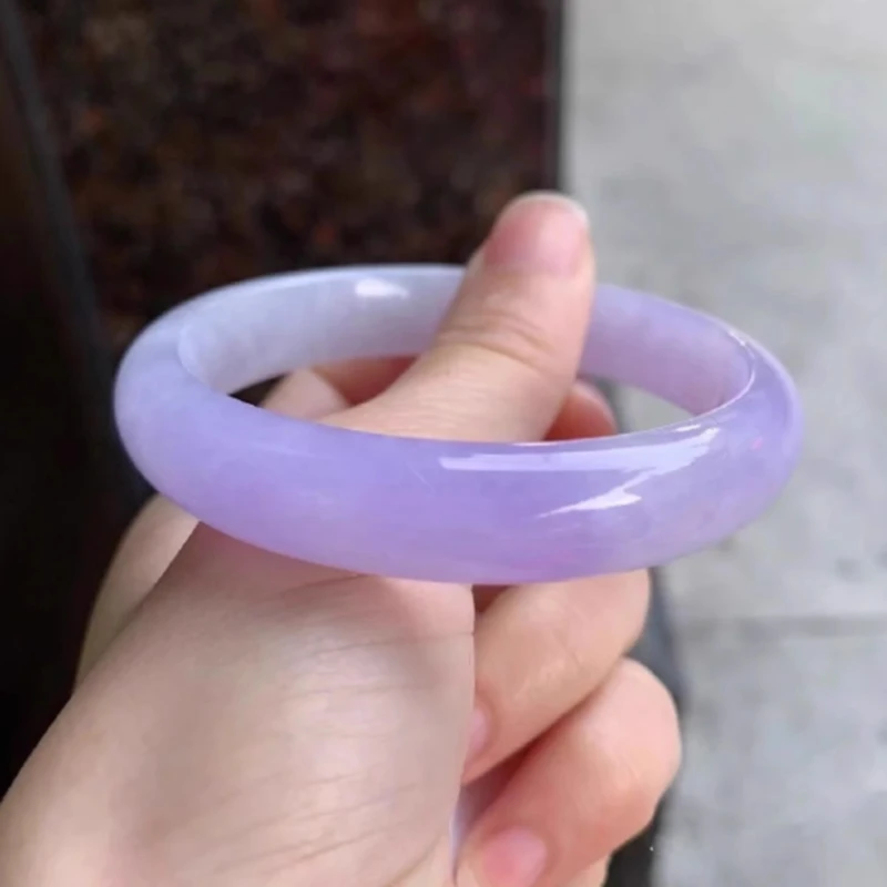 女款时尚紫色高冰手镯素款精美百搭紫罗兰春带彩老料淡紫色手镯