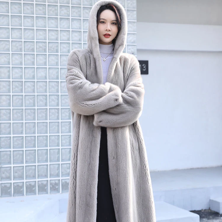 2025冬季新品进口貂皮大衣同款女款长款外套时尚大方修身显瘦海宁