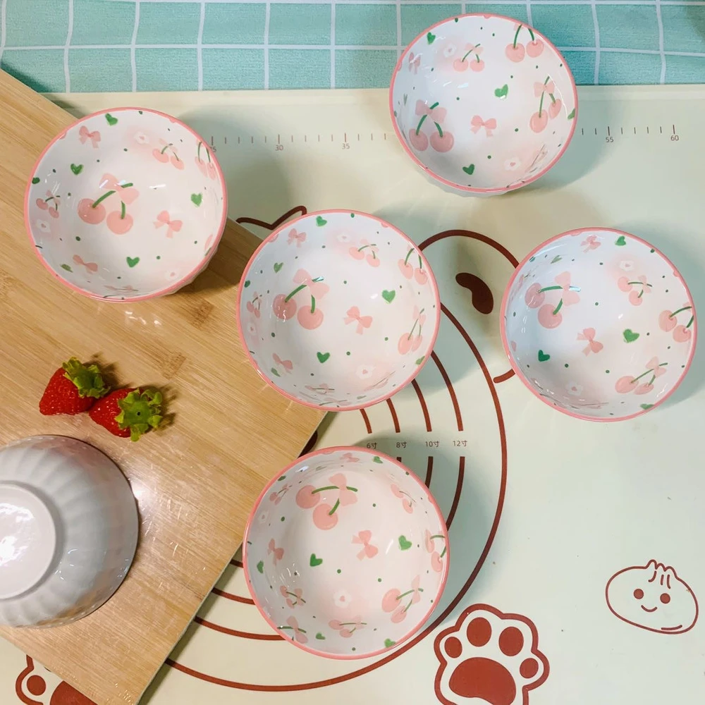 【8个】釉下彩陶瓷碗盘餐具樱花浪漫4.75英寸碗家用饭碗高颜值