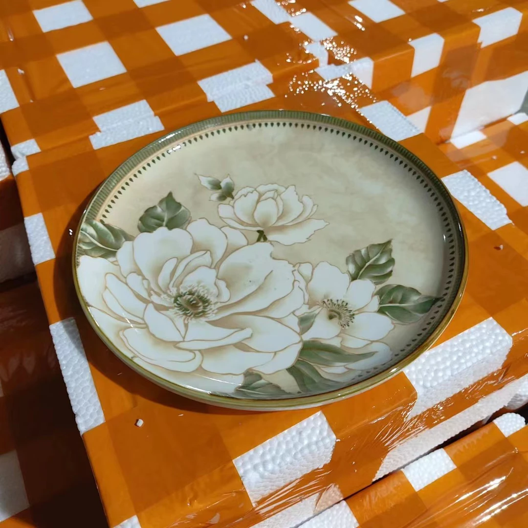高温釉下彩陶瓷餐具山茶花8英寸牛排盘1个装