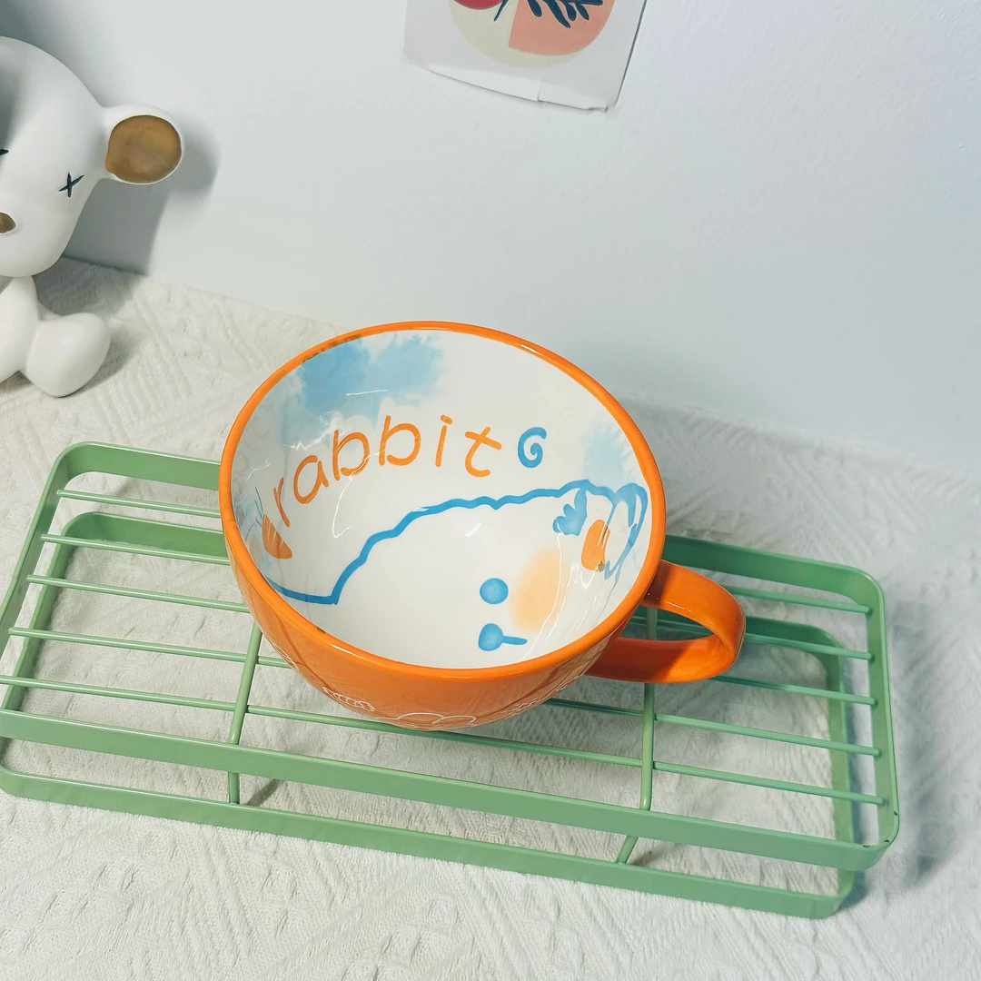 釉下彩陶瓷水杯卡通小兔早餐杯1个家用杯子马克杯茶杯燕麦咖啡杯