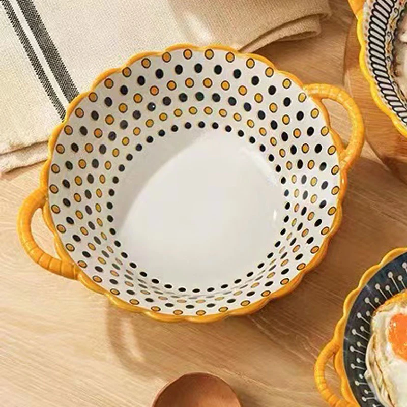 釉下彩陶瓷碗盘餐具汤碗大号家用可圈可点10英寸双耳花边汤碗1个