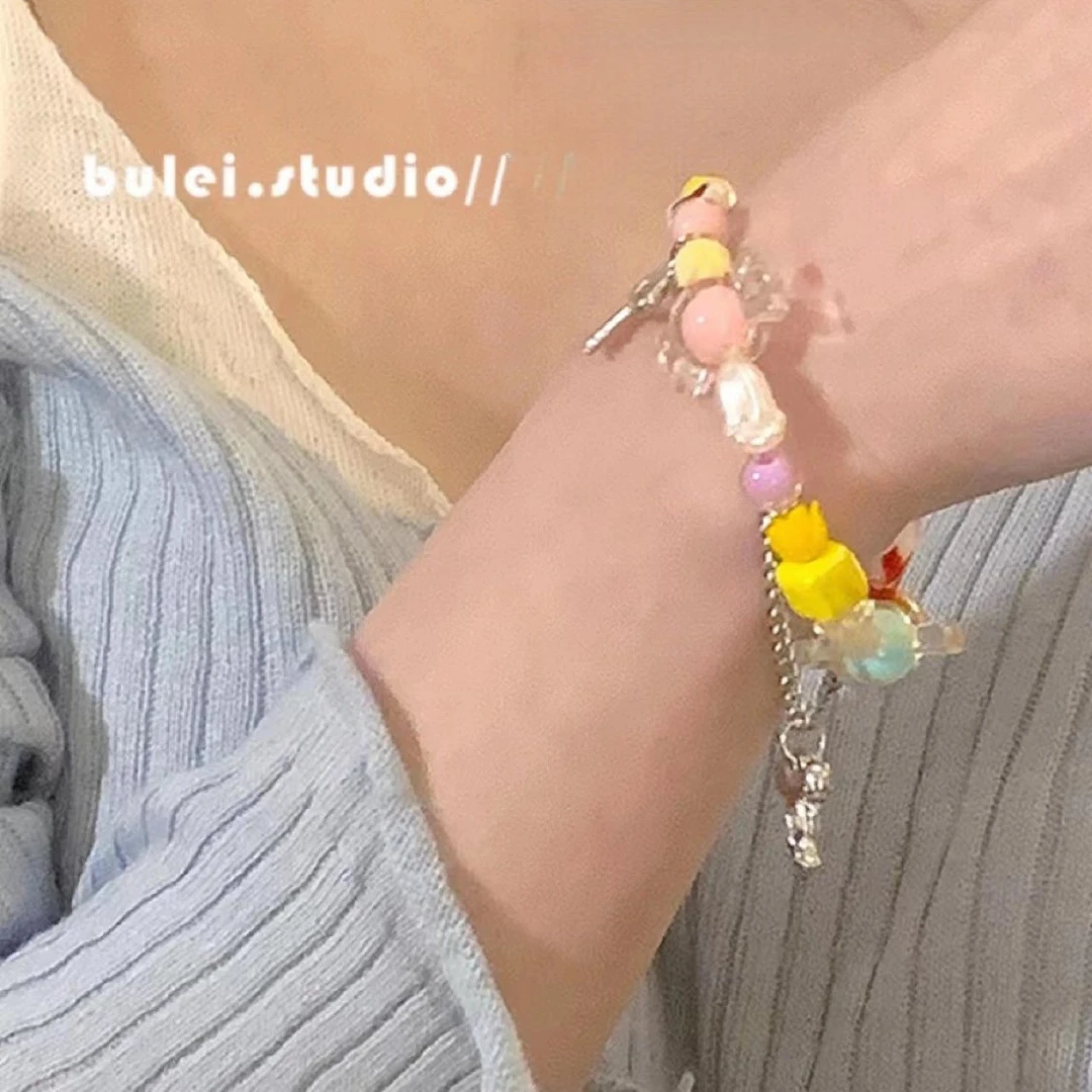 卡兰朵 钛钢亚克力手链 滴彩虹糖果手链女小众配饰网红甜酷辣妹