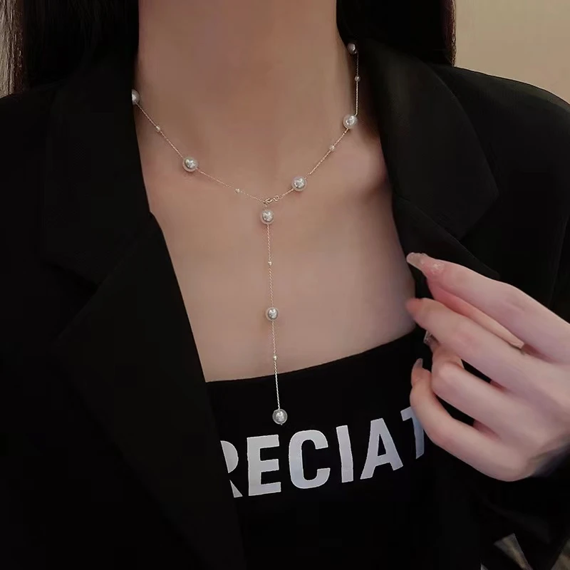 锌合金仿珍珠项链 珍珠颈链锁骨链女夏高级感项链轻奢小众法式