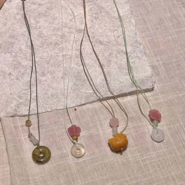 非金属布艺项链 布艺项链花卉系列玫瑰桃花平安扣粉莲编绳项链