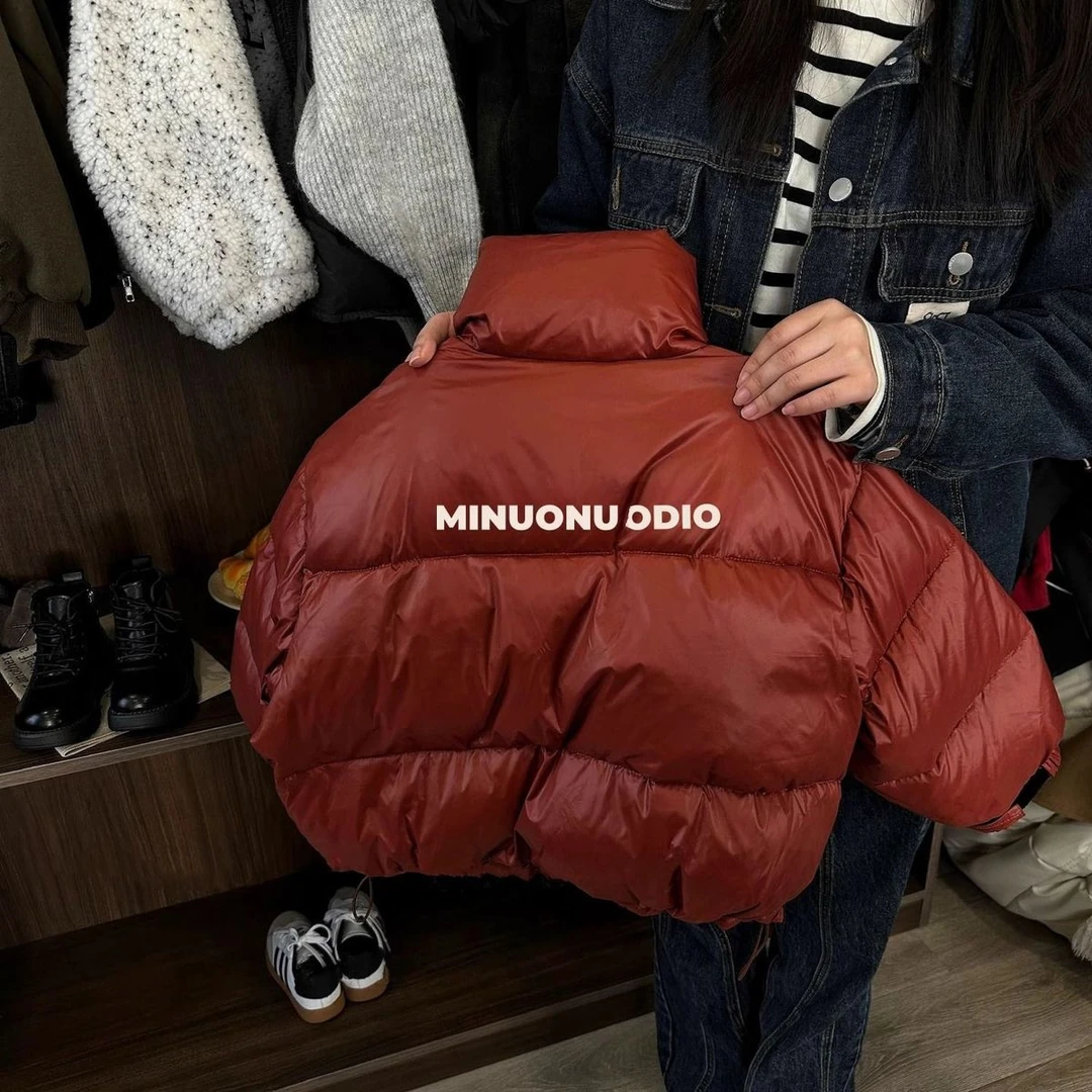 男女童加厚棉服2023冬季新款保暖外套儿童红色百搭宽松立领面包服