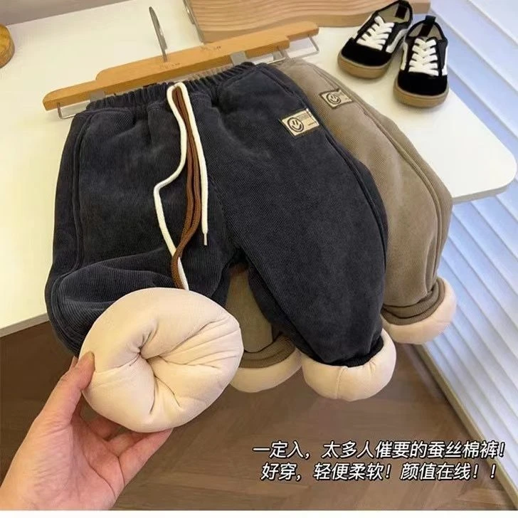 儿童裤子男童加绒加厚一条过冬2023年新款宝宝棉裤中小童保暖裤