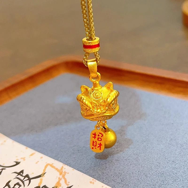 铜合金吊坠 新中式时尚醒狮铃铛吊坠项链中国风毛衣链编绳锁骨链