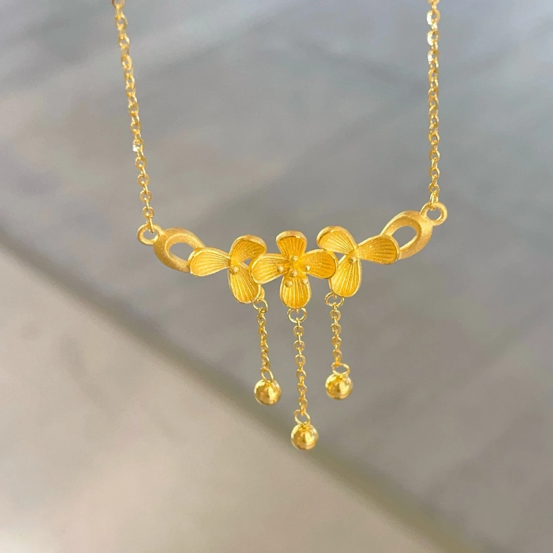 铜合金项链 丁香花流苏吊坠项链三花报喜花朵可调节挂坠气质女