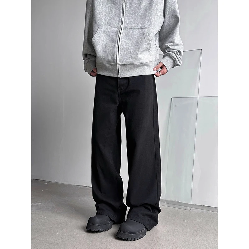 美式cleanfit黑色牛仔裤男女秋冬美拉德复古直筒休闲宽松长裤