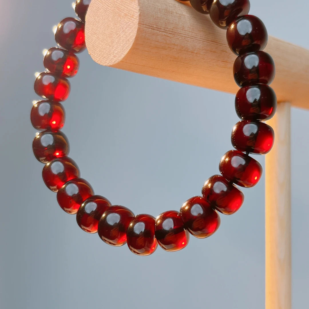 天然珠宝-10+缅甸天然琥珀老型手串素珠琥珀珠宝国风新中式红色