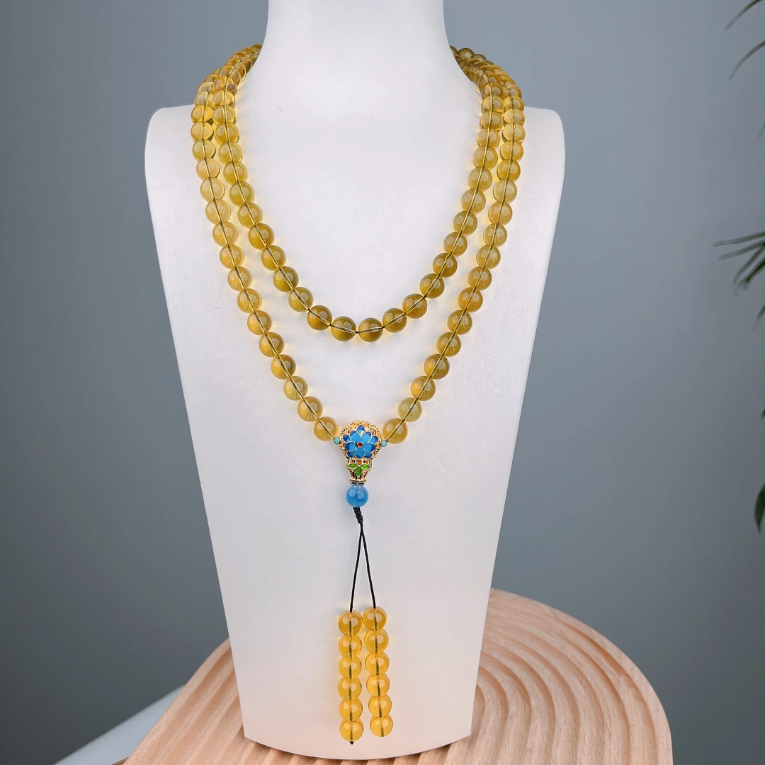 天然珠宝-9+108墨西哥3A净水蓝珀圆珠串珠项链琥珀珠宝国风新中式