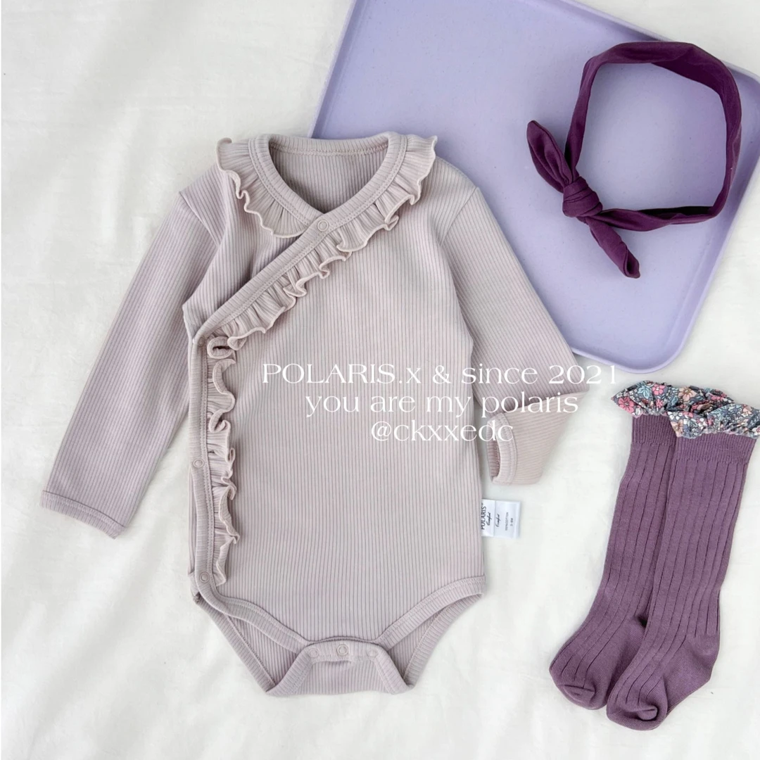 素粉黛紫 | 女宝新生儿小月龄婴幼儿花边纯棉开襟包屁衣哈衣