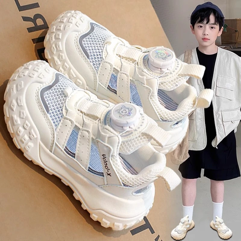 男童鞋子夏季2025新款爆款透气白色运动鞋镂空网鞋软底网面小白鞋