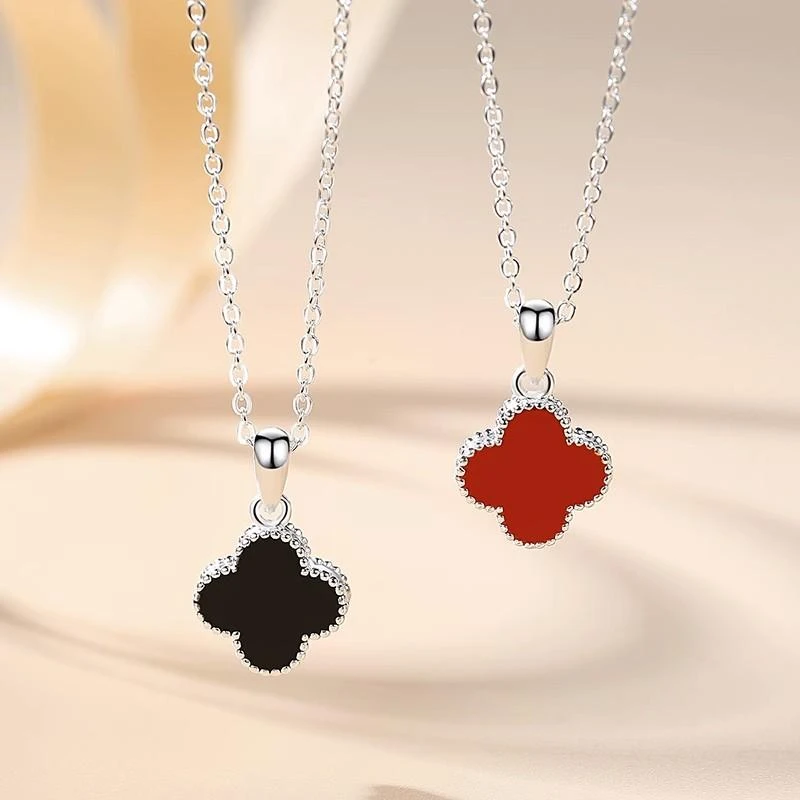 坠链均足银 999纯银项链女生四叶草玫瑰金锁骨链情人节送女友礼物