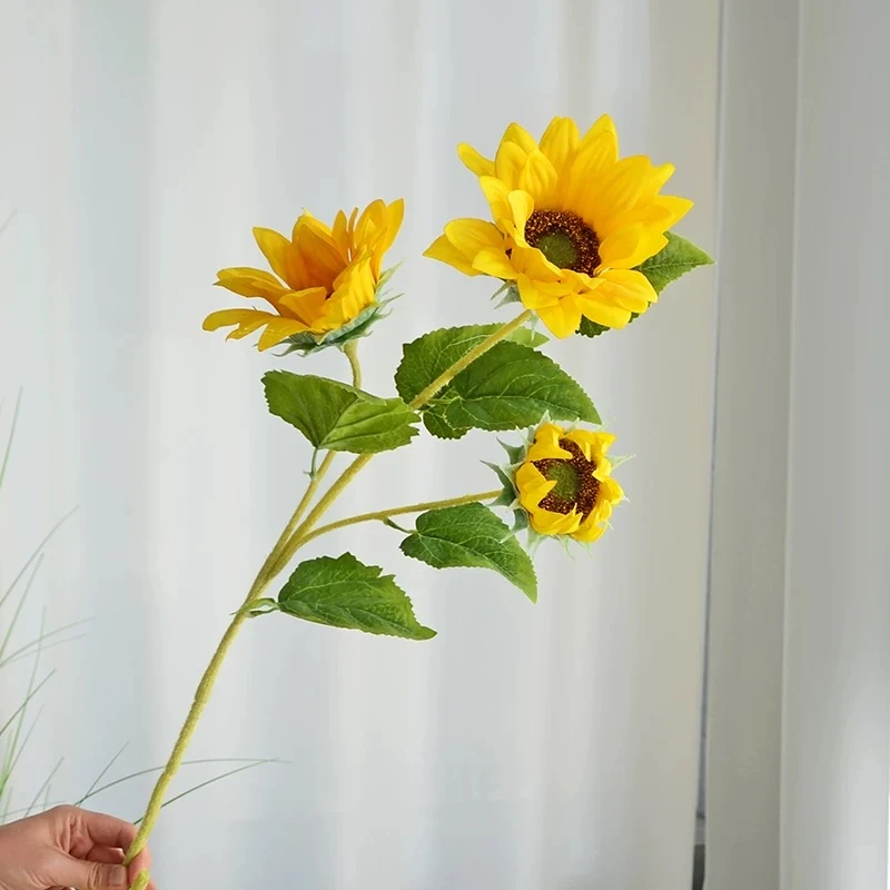 单支向日葵一支三头仿真花