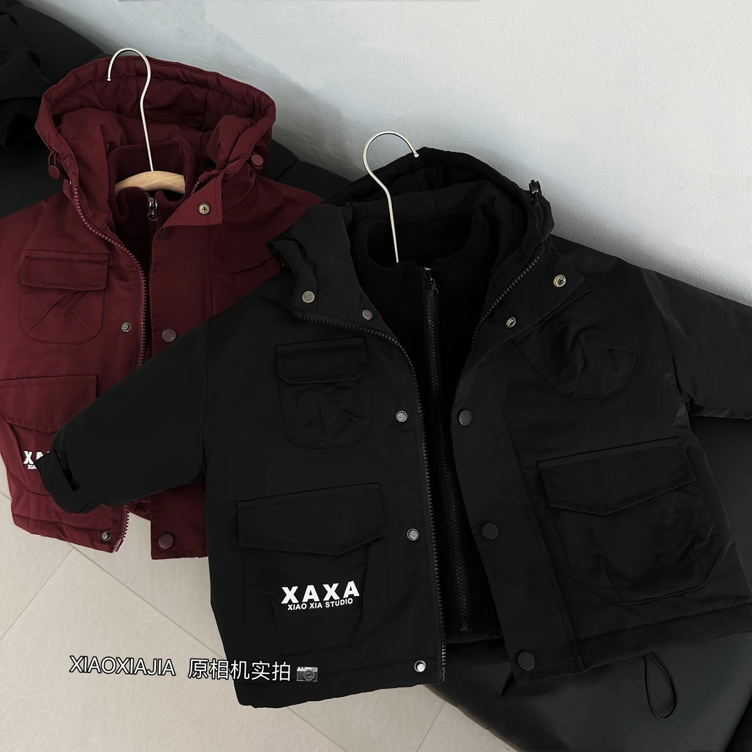 现货1734冲锋衣两件套韩版加厚儿童棉袄保暖连帽加棉防风