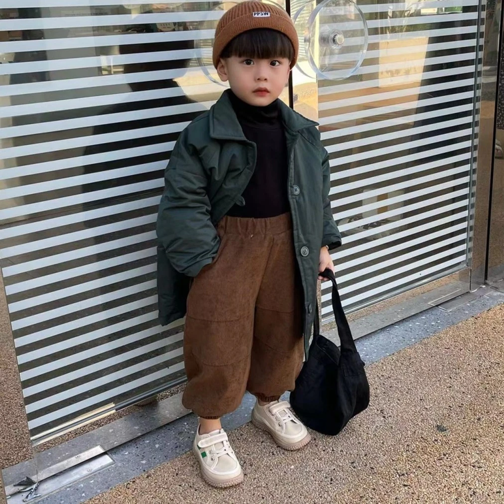 201棉服冬季儿童韩系纯色立领韩版单排扣中长款加厚男童中大童