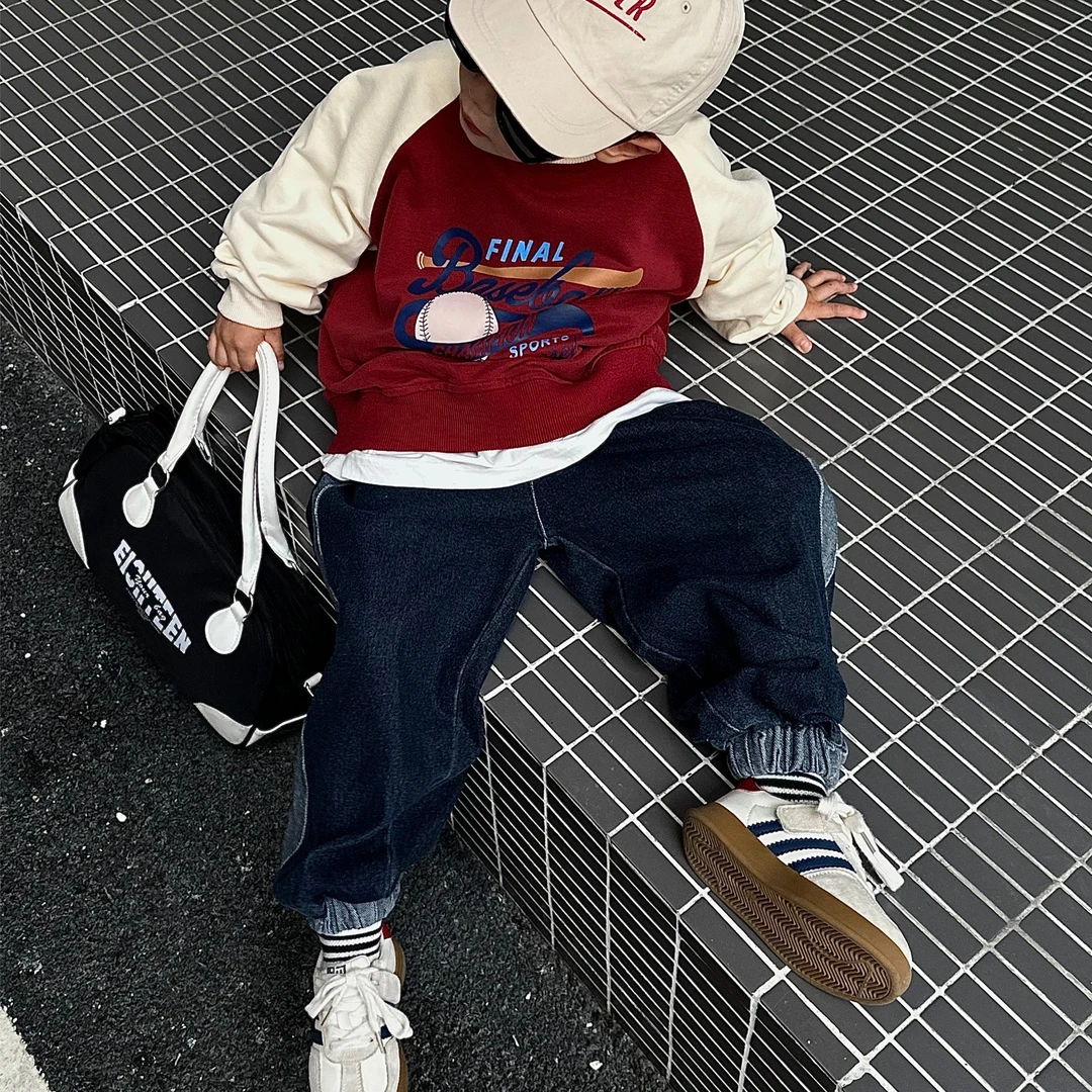 4789牛仔裤儿童束脚拼色韩版时尚百搭宽松秋季男童中大童2023新款