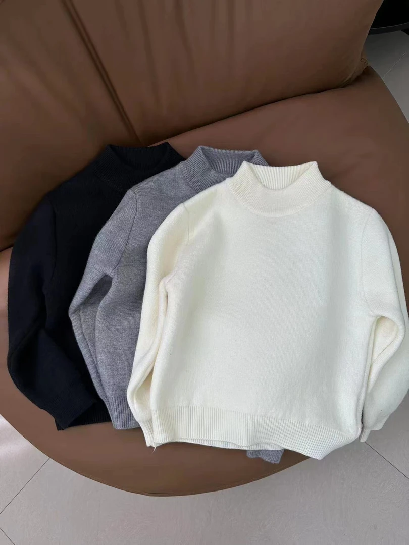 现货1673儿童毛衣时尚百搭男童秋冬毛衫中大童半高领加厚纯色