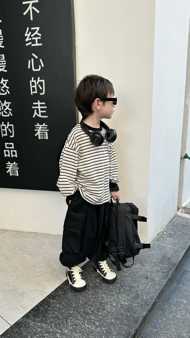 现货1256儿童套装春秋长袖男童洋气休闲条纹韩版中童时尚百搭