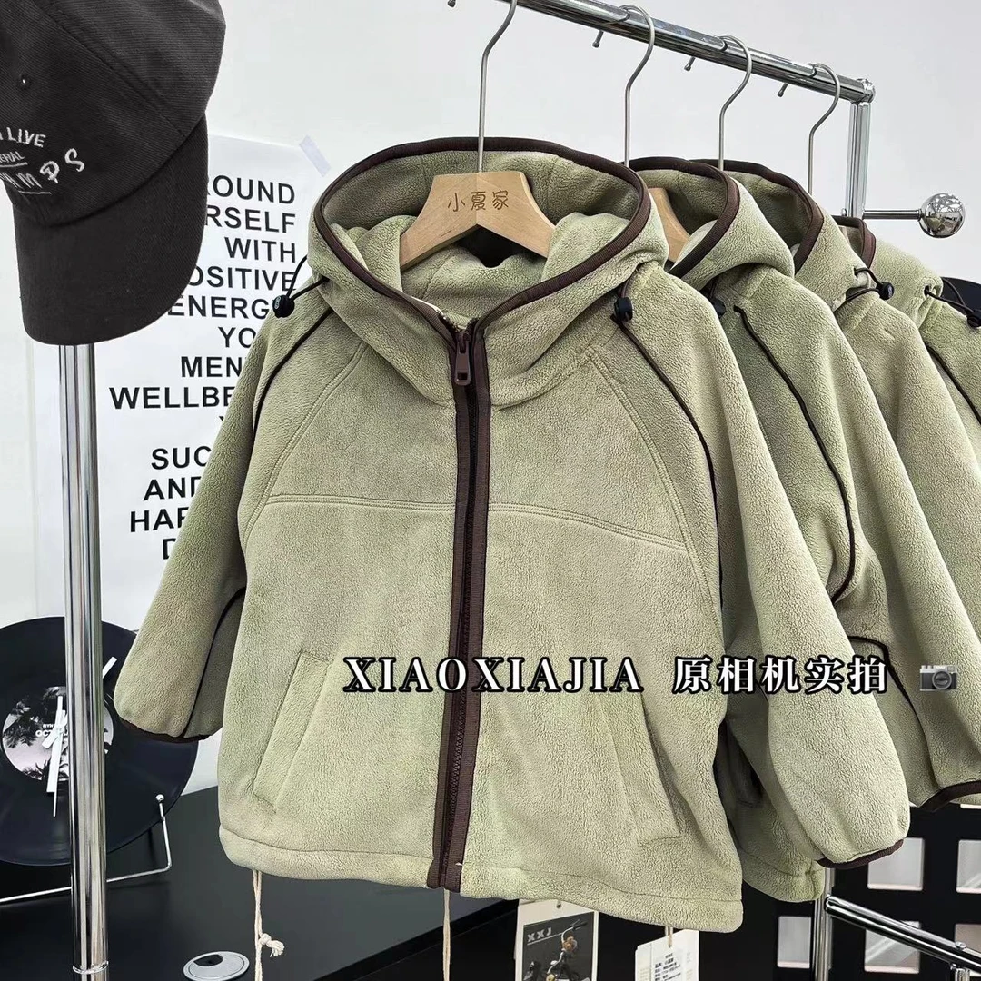 现货1736外套男童儿童加绒加厚休闲保暖秋冬韩版时尚中大童连帽