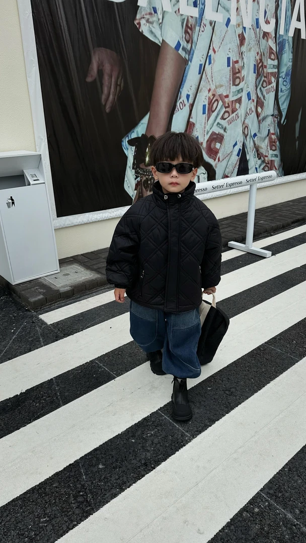 4944棉服儿童韩版纯色立领秋冬加厚时尚男童中大童2023新款棉衣