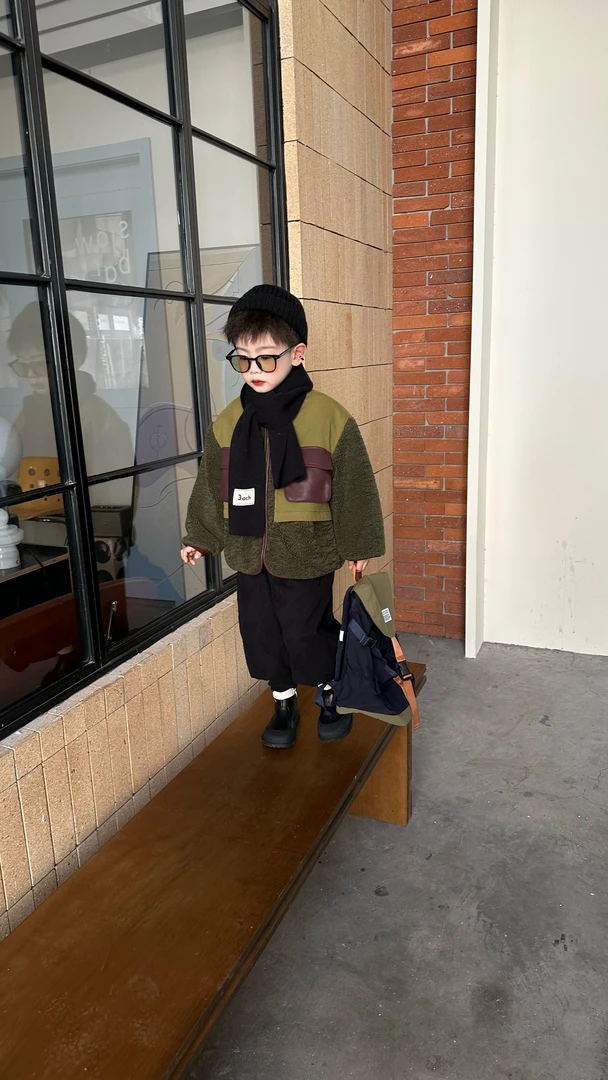 503棉服男童加厚毛毛衣男孩棉袄韩版拼接撞色加厚外套时尚百搭