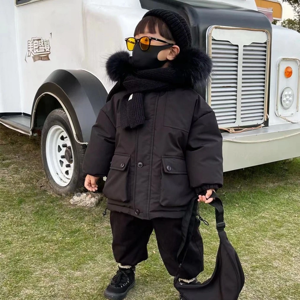 现货433羽绒服冬季韩系大毛领加厚保暖韩版连帽纯色男童中大童