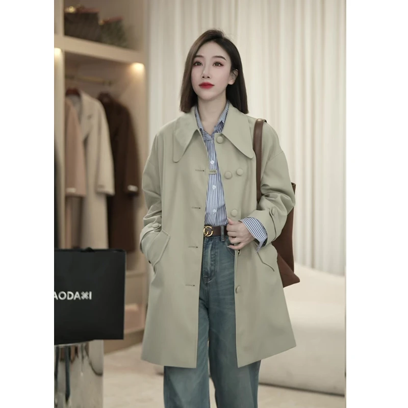 [TONFUNLY]短款风衣-24年新款简约包扣短款风衣女外套宽松长袖
