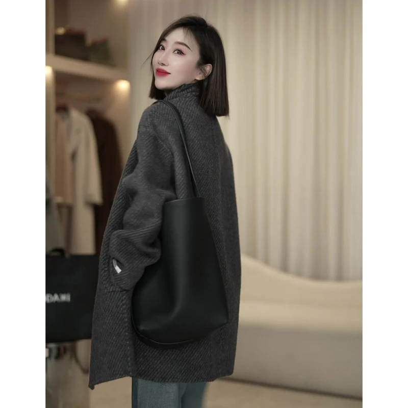 [TONFUNLY]短款-立领子斜纹款保暖舒适经典双面手工大衣短款外套