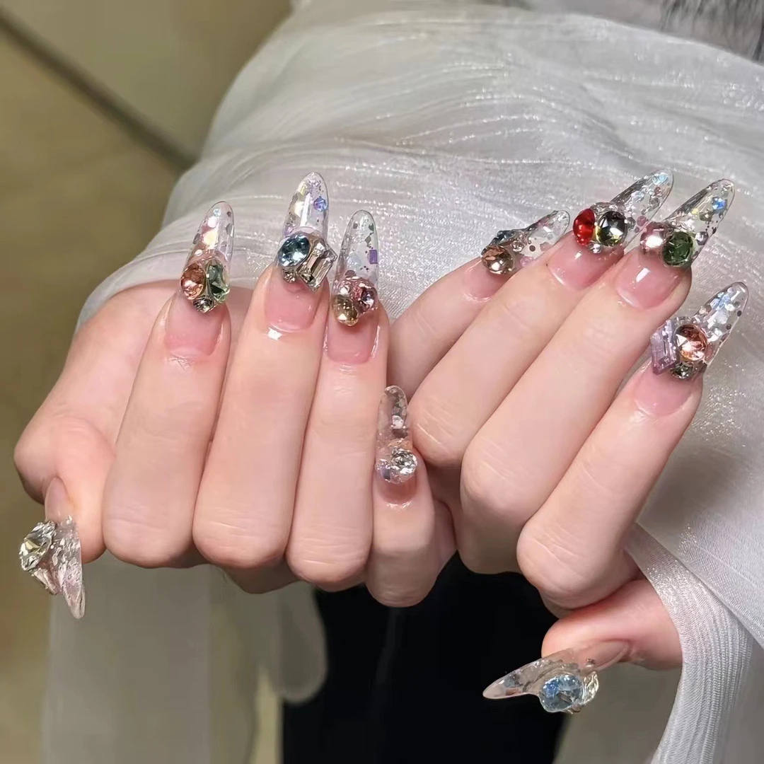 【彩色糖果】纯手工美甲穿戴甲超闪冰透穿戴式美甲片果冻胶指甲贴片