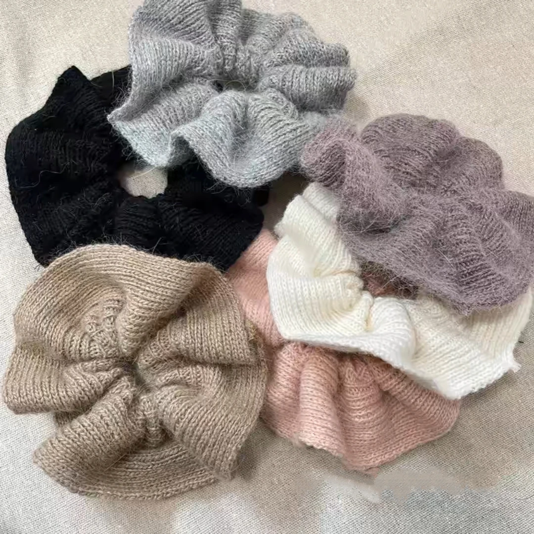 温柔纯色毛线大肠发圈秋冬简约日常基础百搭甜美气质低丸子头发绳