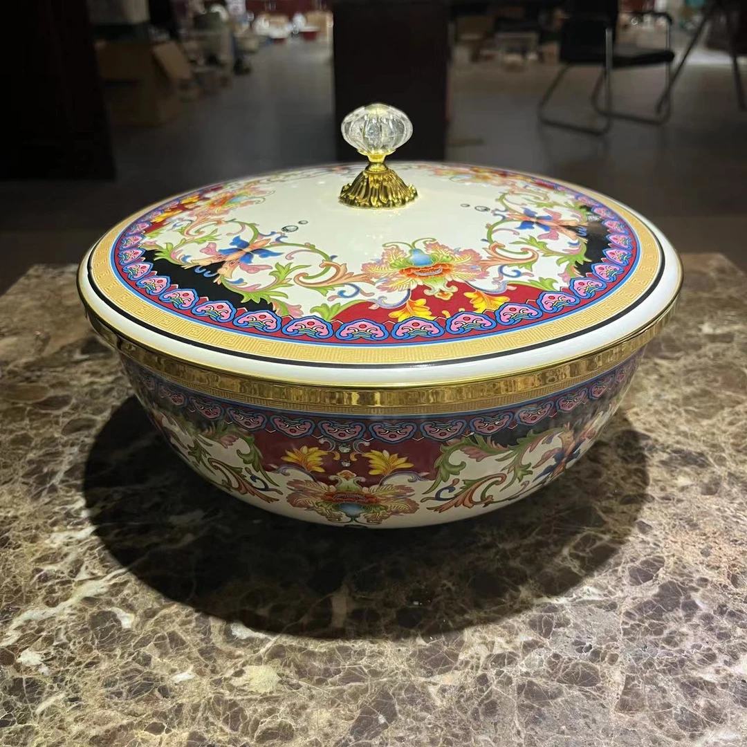 28.8cm【珍品】水晶盖珠 搪瓷和面盆高定款金边搪瓷盖